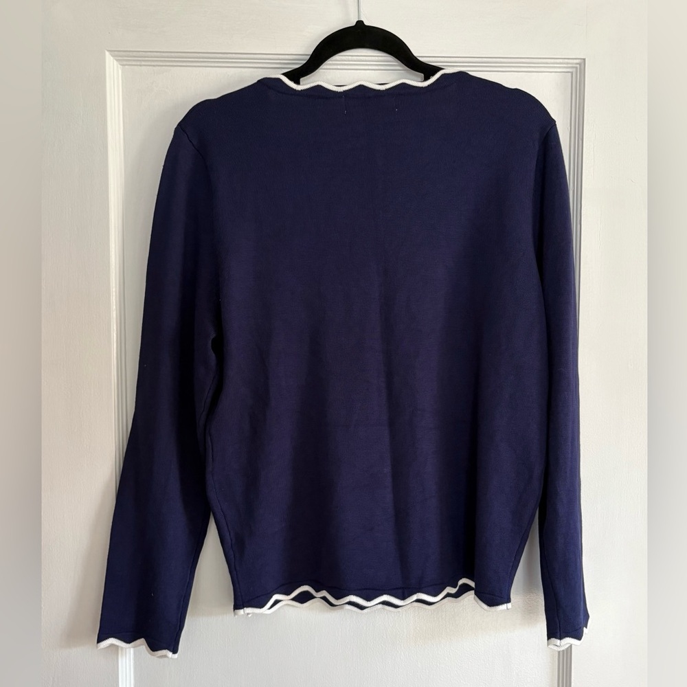 Women's Grace Karin Blue Scalloped V-Neck Sweater Size Large - Picture 3 of 4
